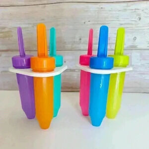 6 Crayola Freezer Pops Popsicle Molds 2013 Crayon Shaped Pink aqua Purple Orange